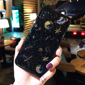 3D Space Planet Glitter Phone Case for iphone.