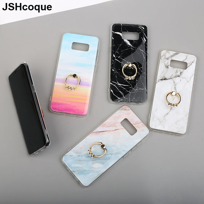 Fashion Stand Holder Marble Phone Case for Samsung models.
