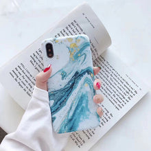 Load image into Gallery viewer, Gilt flow color marble mobile phone case for iPhone.