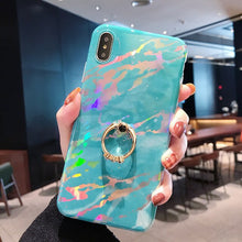 Load image into Gallery viewer, colorful marble with ring cover hard cases for iphone.